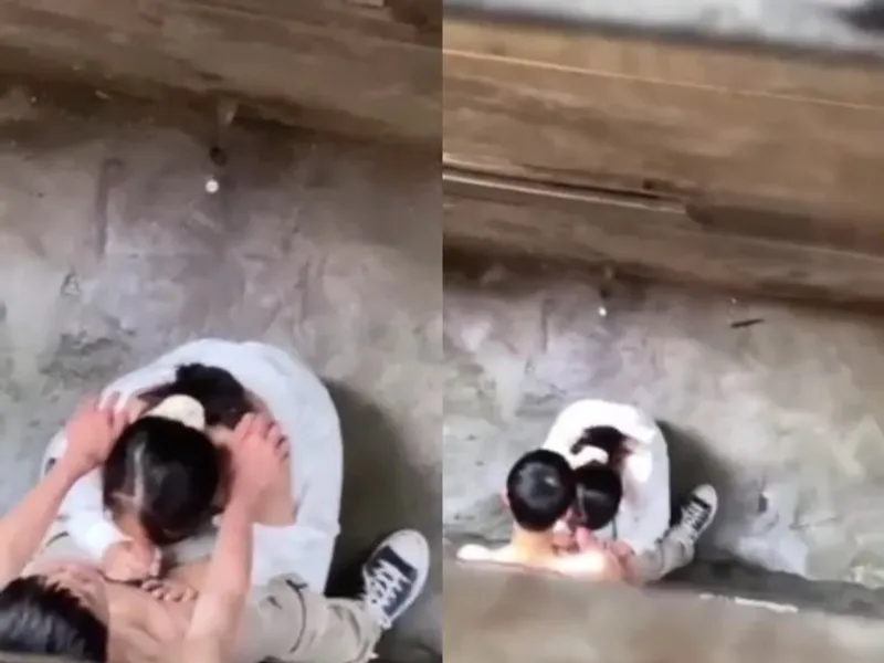 Quay lén nữ sinh bú cặc anh yêu ở khe nhà